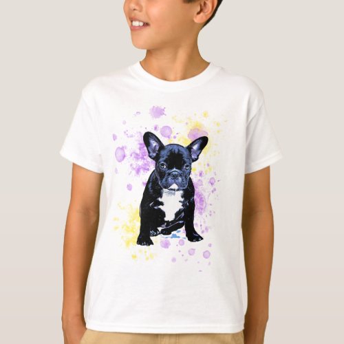 Cute French Bulldog Watercolor Inky T_Shirt