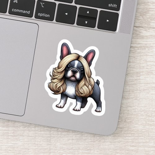 Cute French Bulldog Wearing a Wig Sticker