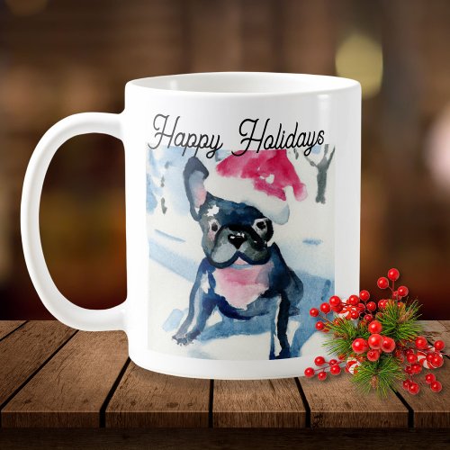 Cute French Bulldog wearing Christmas Santa hat Coffee Mug