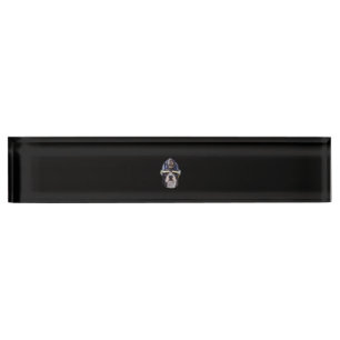 Cute French Bulldog Wearing Firefighter Helmet Desk Name Plate