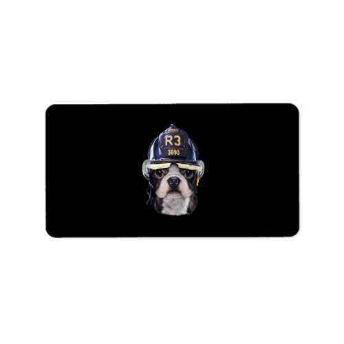 Cute French Bulldog Wearing Firefighter Helmet Label