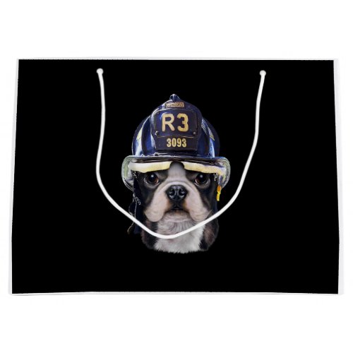 Cute French Bulldog Wearing Firefighter Helmet Large Gift Bag