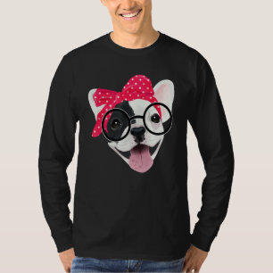 Cute French Bulldog Wearing Headband Glasses Frenc T-Shirt