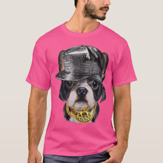 Cute French Bulldog Wearing Hip Hop Rapper Cap T-Shirt