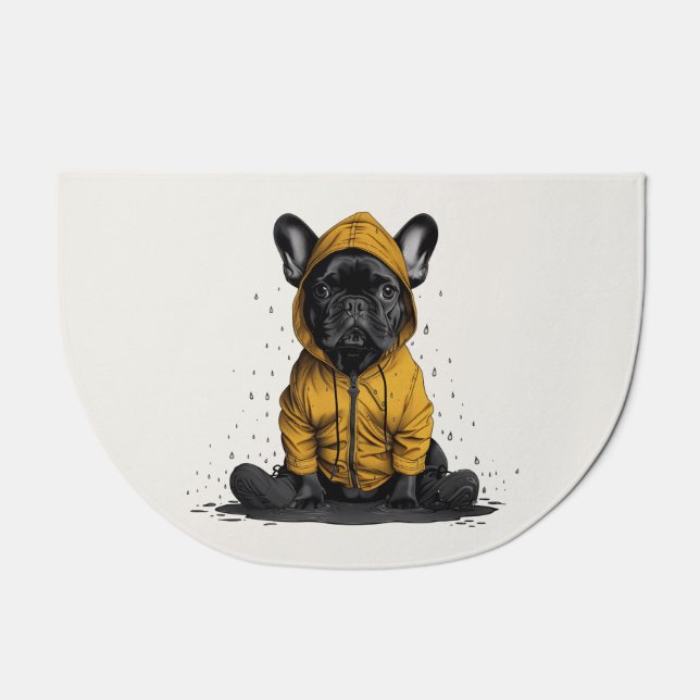 Cute French Bulldog Wearing Raincoat Doormat (Front)