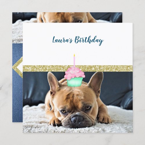 CUTE FRENCH BULLDOG WHITE NAVY INVITATION