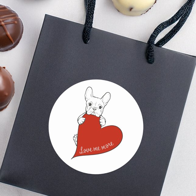 Cute French Bulldog with a Red Heart Classic Round Sticker (Creator Uploaded)
