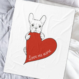 Cute French Bulldog with a Red Heart Fleece Blanket