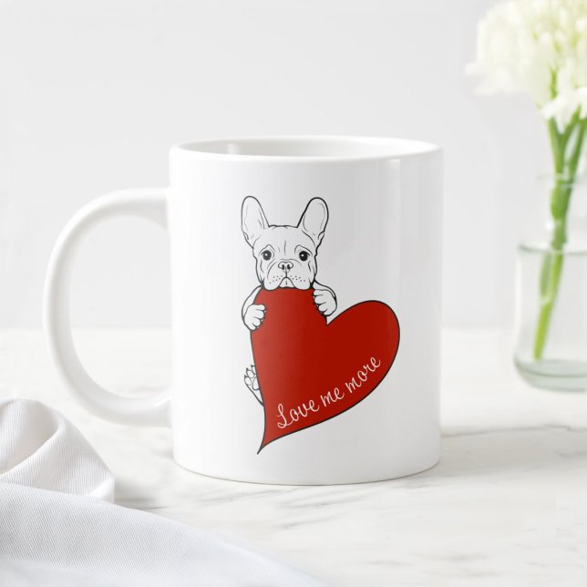 Cute French Bulldog with a Red Heart Giant Coffee Mug (Creator Uploaded)