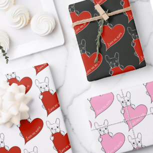 Cute French Bulldog with a Red Heart Wrapping Paper Sheets