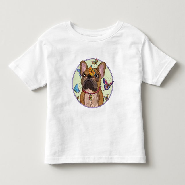 Cute French Bulldog with Butterflies Toddler T-shirt (Front)