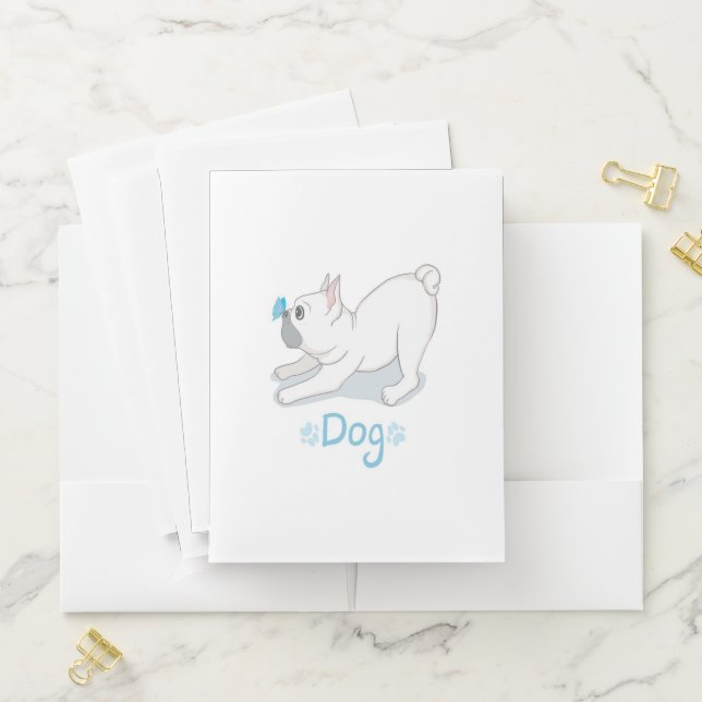 Cute French Bulldog With Butterfly Pocket Folder (In Situ)
