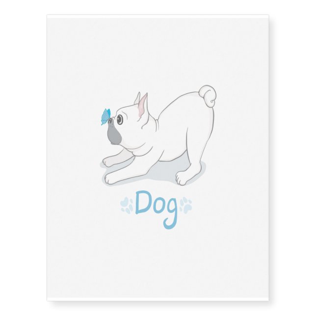 Cute French Bulldog With Butterfly Temporary Tattoos (Front)