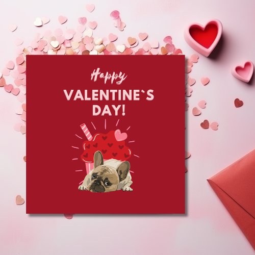 Cute French bulldog with cupcake Valentines day Holiday Card