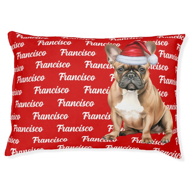 Cute French Bulldog with Dog's Name Holiday Pet Bed (Front)