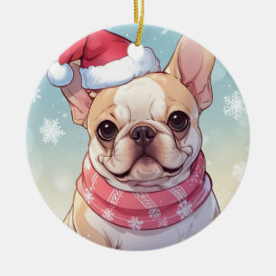 Cute French Bulldog with hat and scarf Ceramic Ornament