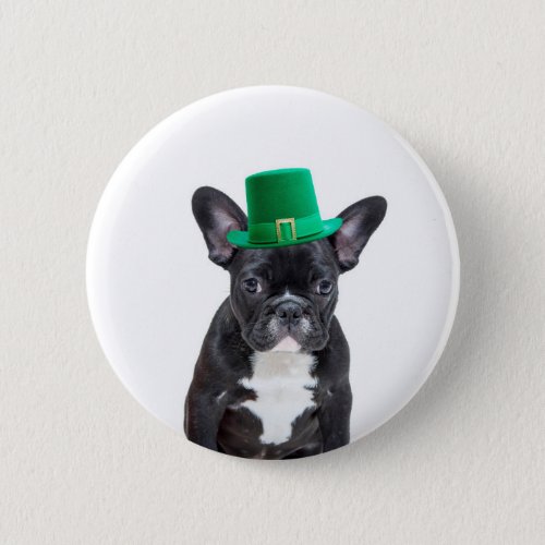 Cute French Bulldog with Hat St Patricks Day Button