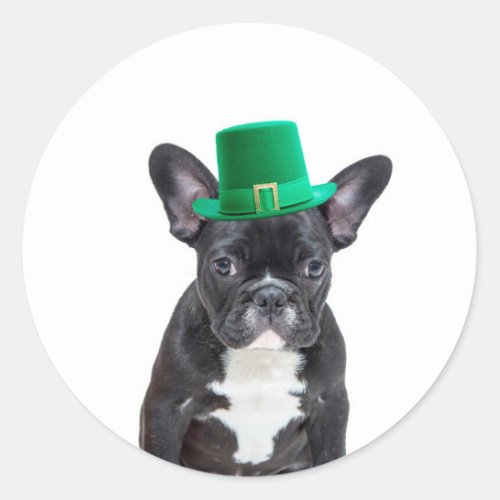 Cute French Bulldog with Hat St Patricks Day Classic Round Sticker