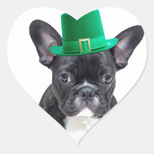 Cute French Bulldog with Hat St Patricks Day Heart Sticker