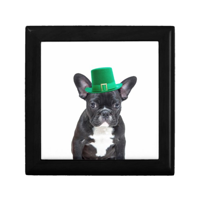 Cute French Bulldog with Hat St. Patrick's Day Jewelry Box (Front)