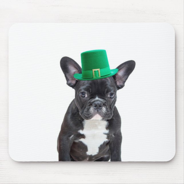 Cute French Bulldog with Hat St. Patrick's Day Mouse Pad (Front)