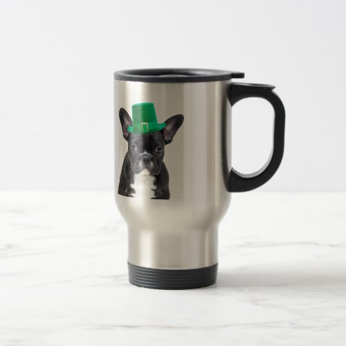 Cute French Bulldog with Hat St Patricks Day Travel Mug