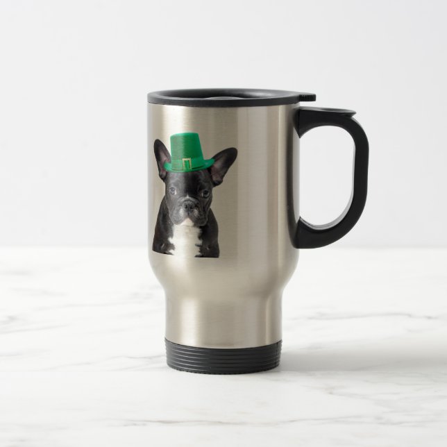 Cute French Bulldog with Hat St. Patrick's Day Travel Mug (Right)