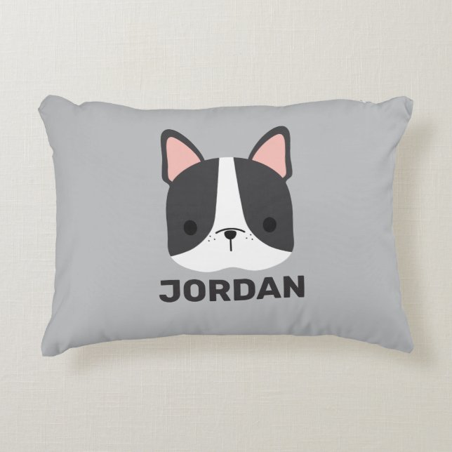 Cute French Bulldog with Personalized Name Accent Pillow (Front)
