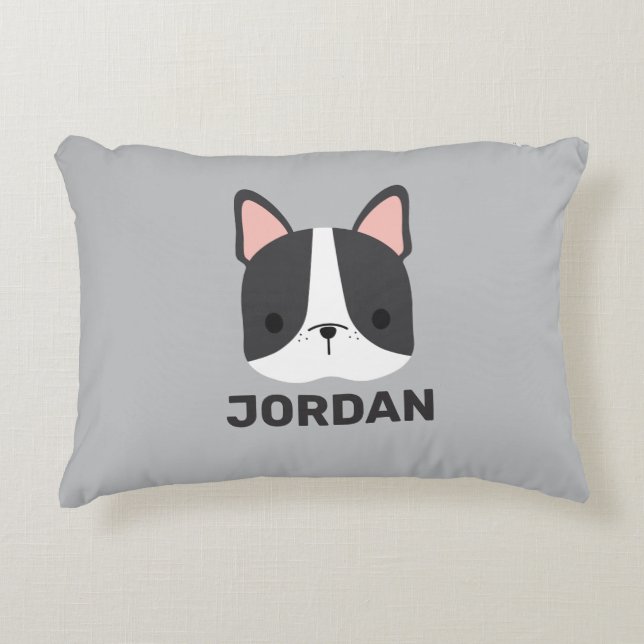 Cute French Bulldog with Personalized Name Accent Pillow (Front)
