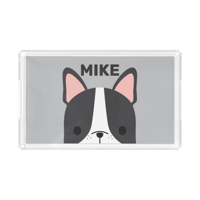 Cute French Bulldog with Personalized Name Acrylic Tray (Front)