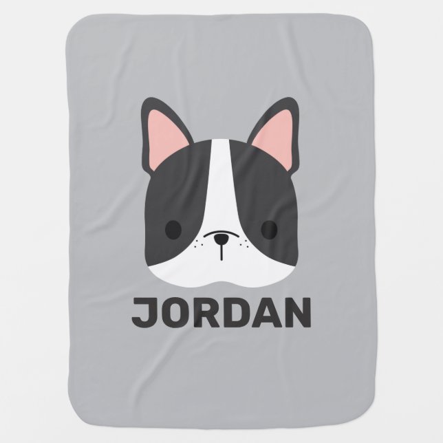 Cute French Bulldog with Personalized Name Baby Blanket (Front)