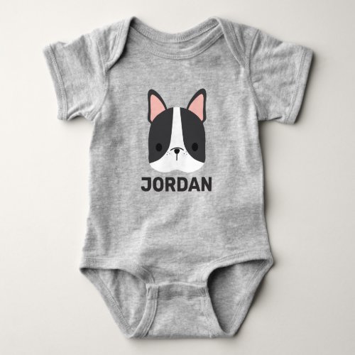 Cute French Bulldog with Personalized Name  Baby Bodysuit