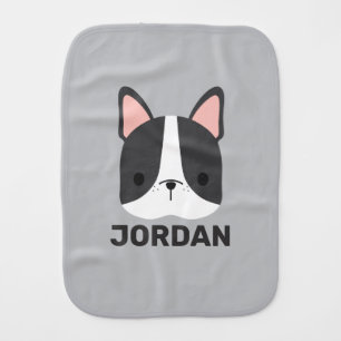 Cute French Bulldog with Personalized Name Baby Burp Cloth