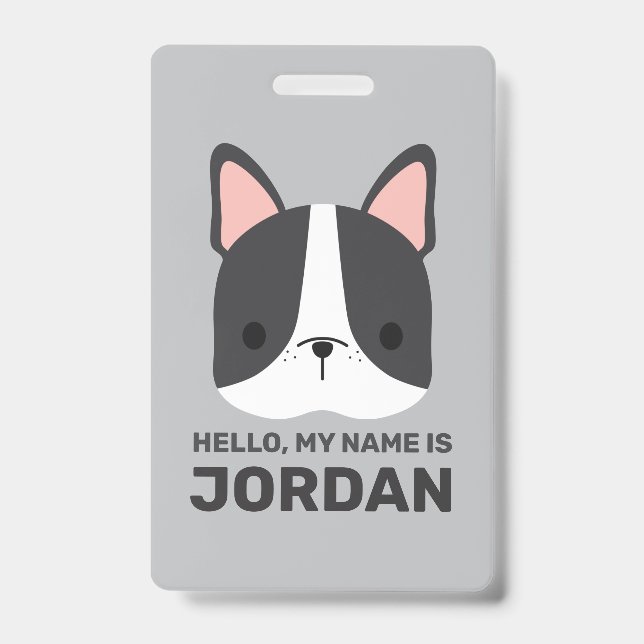 Cute French Bulldog with Personalized Name Badge (Front)