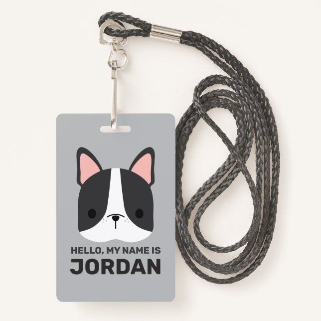 Cute French Bulldog with Personalized Name Badge (Front with Lanyard)