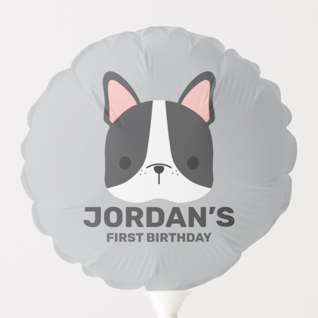 Cute French Bulldog with Personalized Name Balloon (Front)