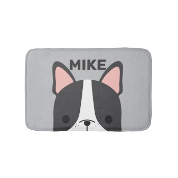 Cute French Bulldog With Personalized Name Bath Mat by chingchingstudio at Zazzle