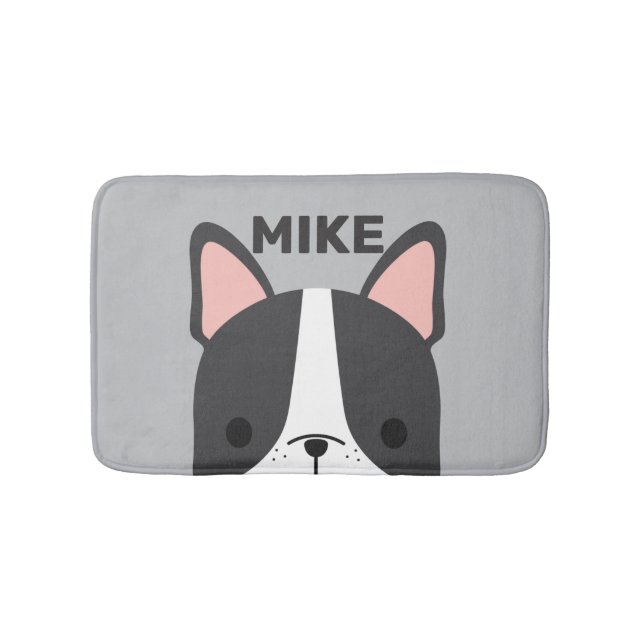 Cute French Bulldog with Personalized Name Bath Mat (Front)