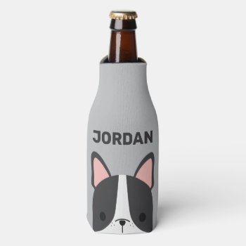 Cute French Bulldog With Personalized Name Bottle Cooler by chingchingstudio at Zazzle