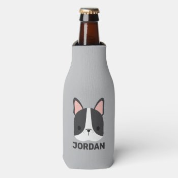 Cute French Bulldog With Personalized Name Bottle Cooler by chingchingstudio at Zazzle