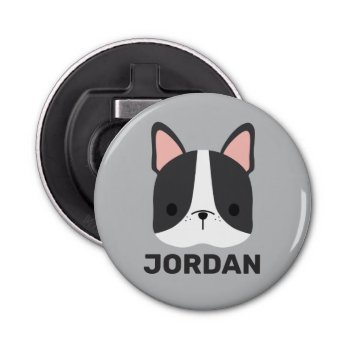 Cute French Bulldog With Personalized Name Bottle Opener by chingchingstudio at Zazzle
