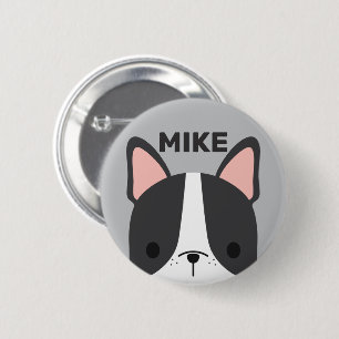 Cute French Bulldog with Personalized Name Button