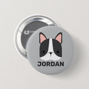Cute French Bulldog with Personalized Name Button