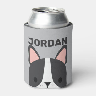 Cute French Bulldog with Personalized Name Can Cooler