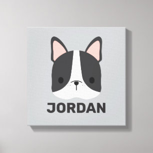 Cute French Bulldog with Personalized Name Canvas  Print
