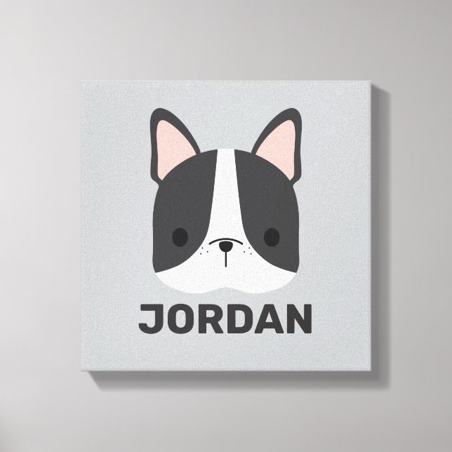 Cute French Bulldog with Personalized Name Canvas  Print (Front)