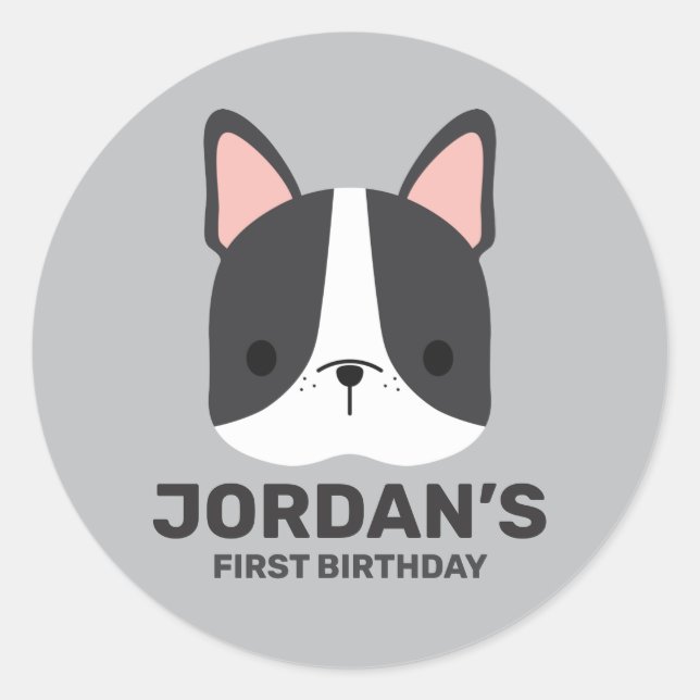Cute French Bulldog with Personalized Name Classic Round Sticker (Front)
