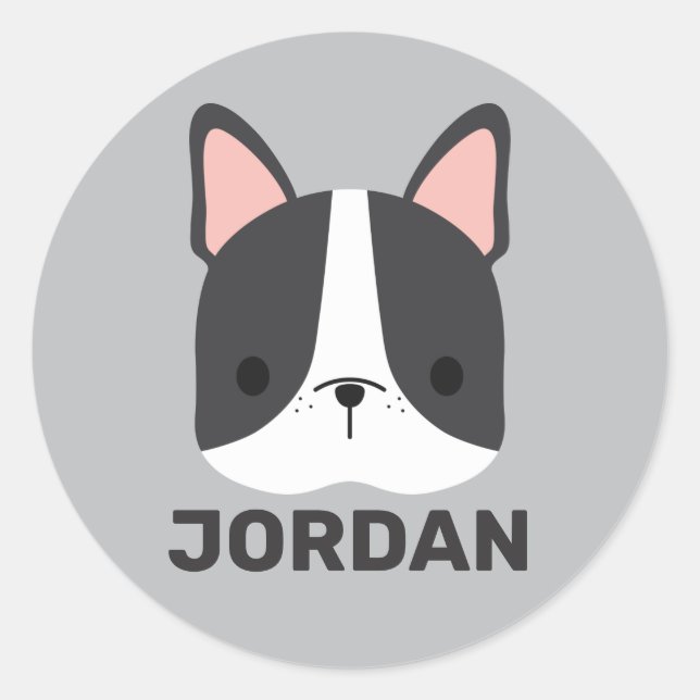 Cute French Bulldog with Personalized Name Classic Round Sticker (Front)
