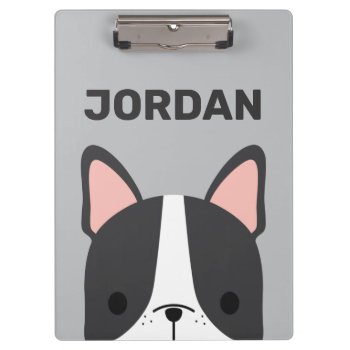 Cute French Bulldog With Personalized Name Clipboard by chingchingstudio at Zazzle