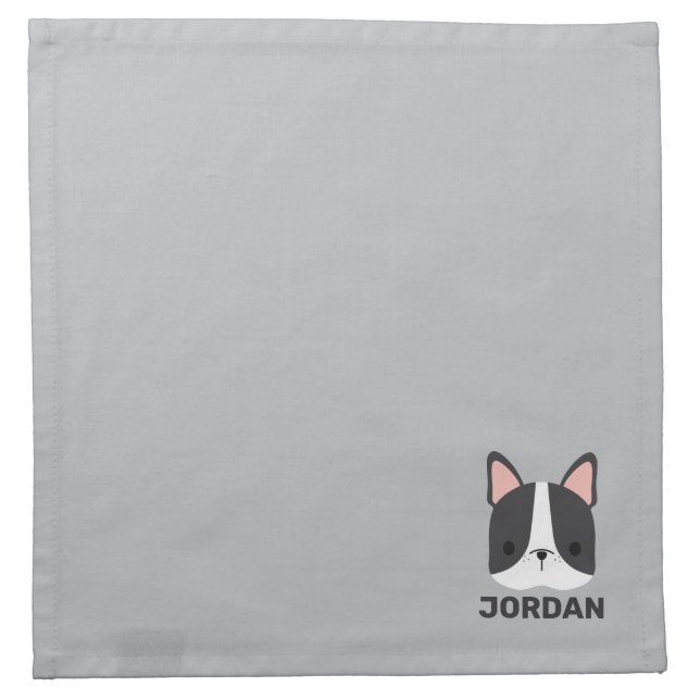 Cute French Bulldog with Personalized Name Cloth Napkin (Front)